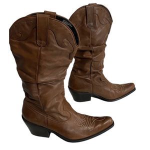 KB & Company Brown Western Style Square Toe Boot Leather-8.5M